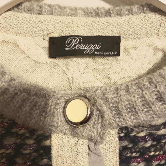 Peruzzi Cardigan Sweater Beige  Metallic Multi Colored Luxury Italian W-38 EUC - Picture 3 of 11